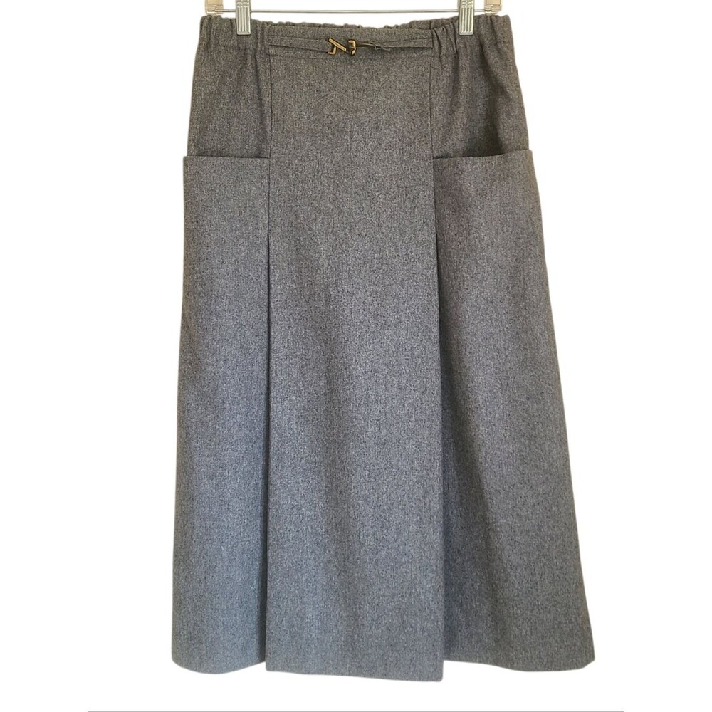vintage wool blend pleated patch pocket midi skirt grey made in paris size 8